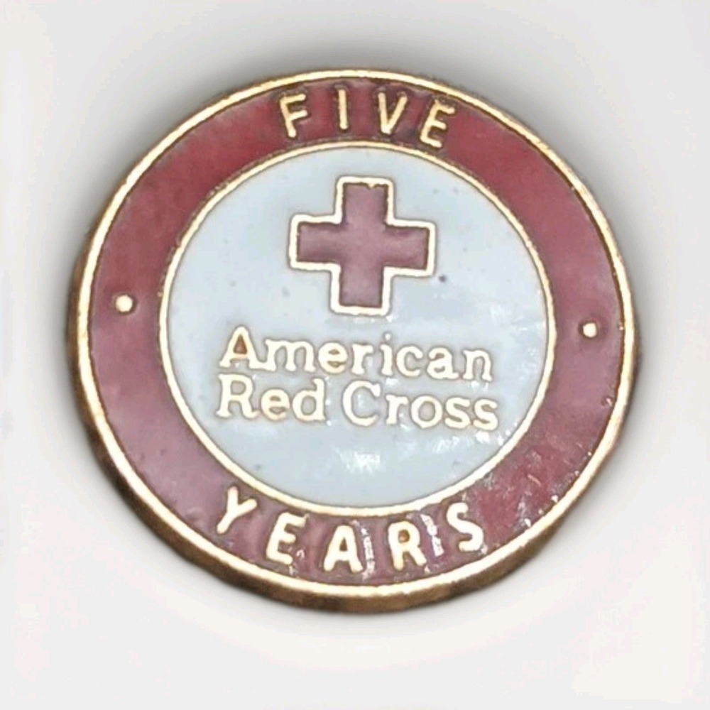 American Red Cross 5 Years 24K Gold Plated Enamel Lapel Pin Pinback Tie Tac